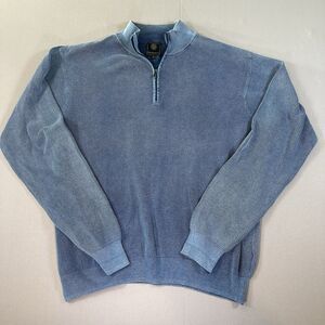 Vintage F/X Fusion Quarter Zip Sweater Mens L Blue Velvet Cotton Grandpa